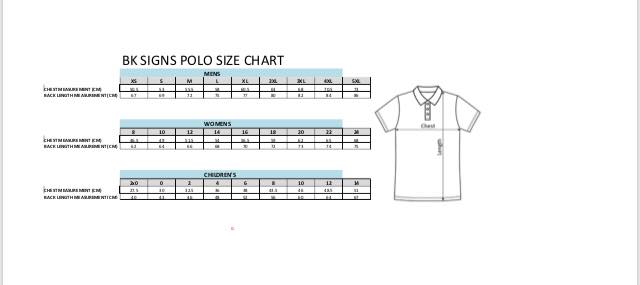 Sizing Chart for Merchandise
